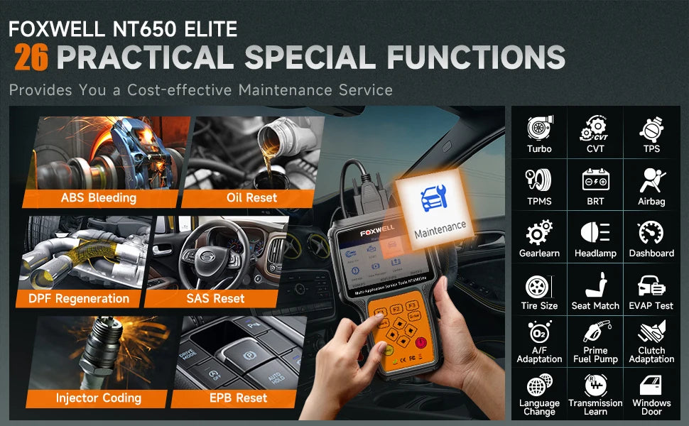 FOXWELL NT650 Elite OBD2 Automotive Scanner SAS A/F OIL EPB BRT TPS 26+ Reset Professional Auto Car Diagnostic Tool OBD2 Scanner - trendingshoping.com