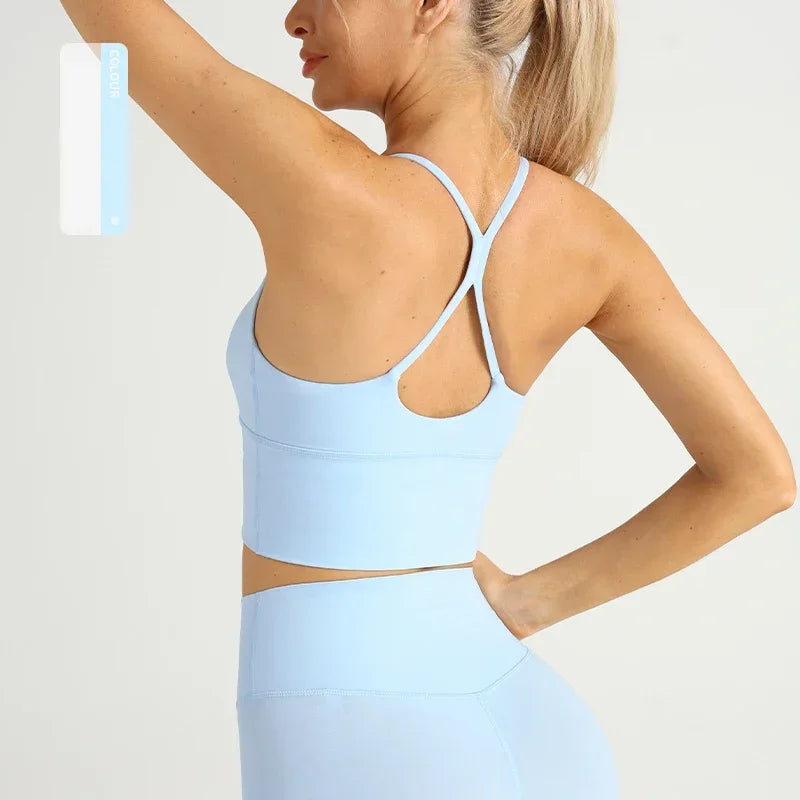 Women’s Solid Color Sports Bra Cross Back Y Shape Fitness Yoga Workout Top