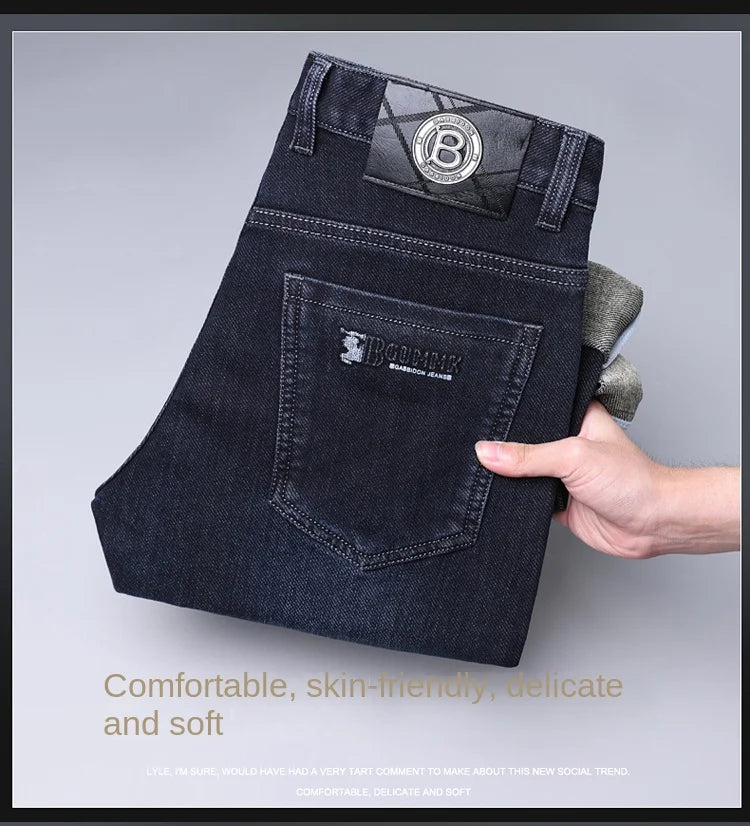 Mens Straight Leg Jeans High Quality Light Luxury Embroidered Casual Versatile Fashion Slimming Smooth Silhouette Style