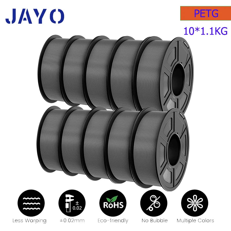 JAYO petg Filament 3d PETG 1.75mm 10Rolls Neatly Wound Toughness no bubbles 3D Printer Filament for FDM Muticolor 1.1KG /roll - trendingshoping.com