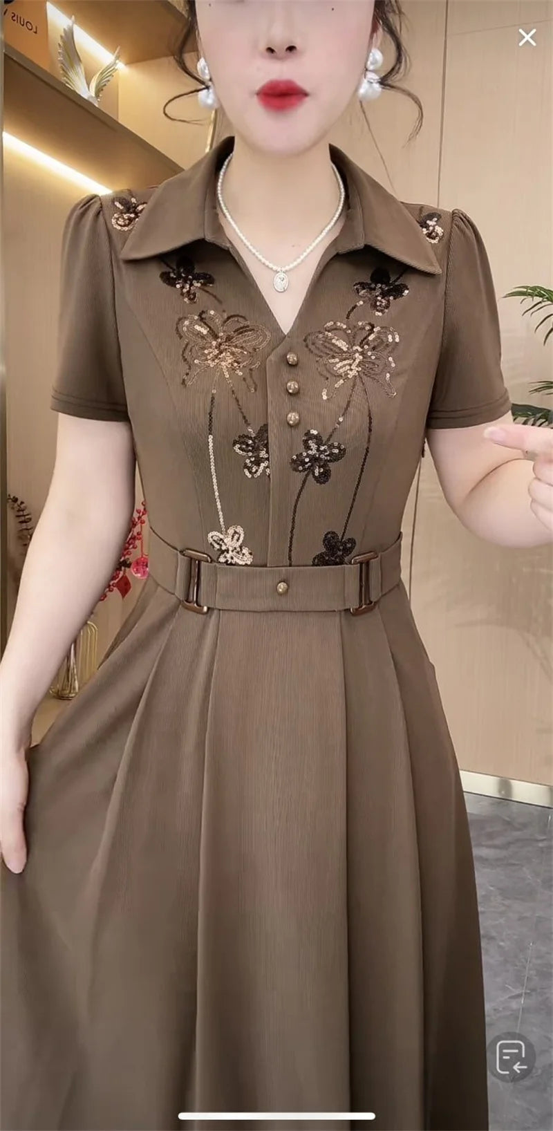 Women Western Style Dress Summer Spring New Fashion High-end Sequin Long Dresses Middle Aged Mother Elegant Slim Vestidos Mujer