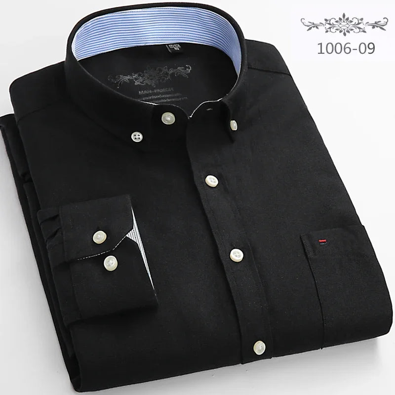 Men's Slim Fit Long Sleeve Shirt – Formal Plain Cotton Shirt with Single Pocket, Soft Plaid Office & Designer Tops"