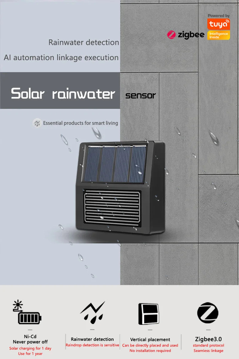 Smart Home Zigbee Solar Charging Rainwater Detector Real Time Wireless Solar Rain Sensor Smart Life App