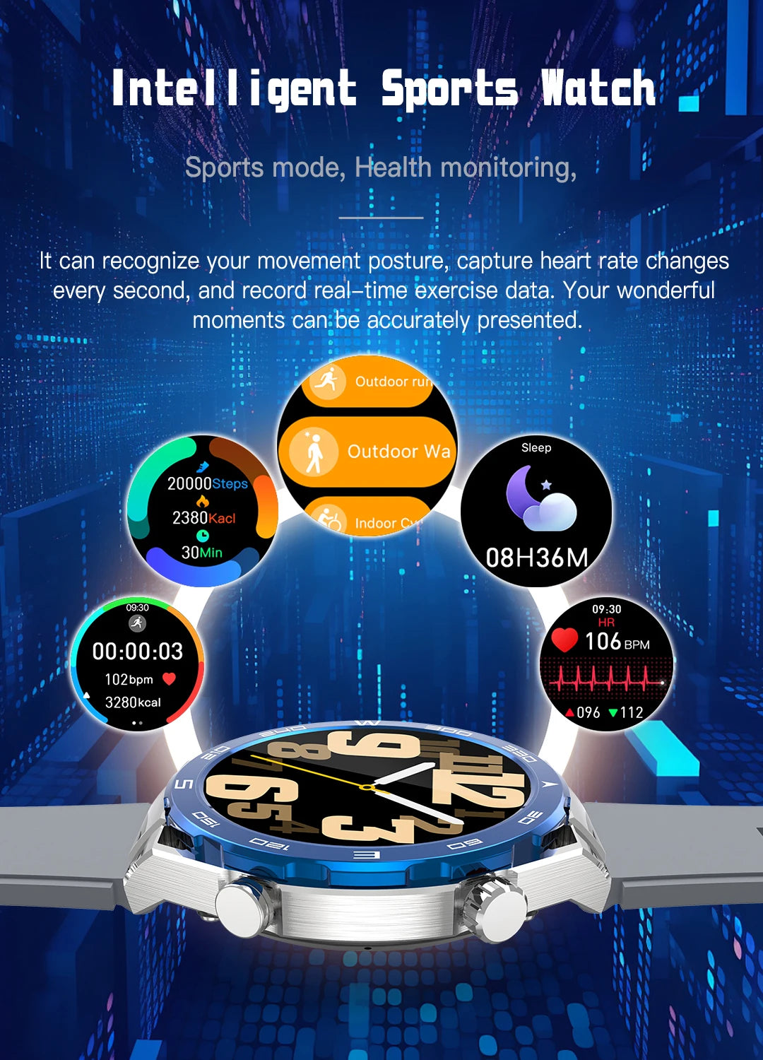 Smart Watch for Men & Women – Outdoor Fitness Tracker with Heart Rate, Calorie, Step Counter, Sport Watch & Music Player