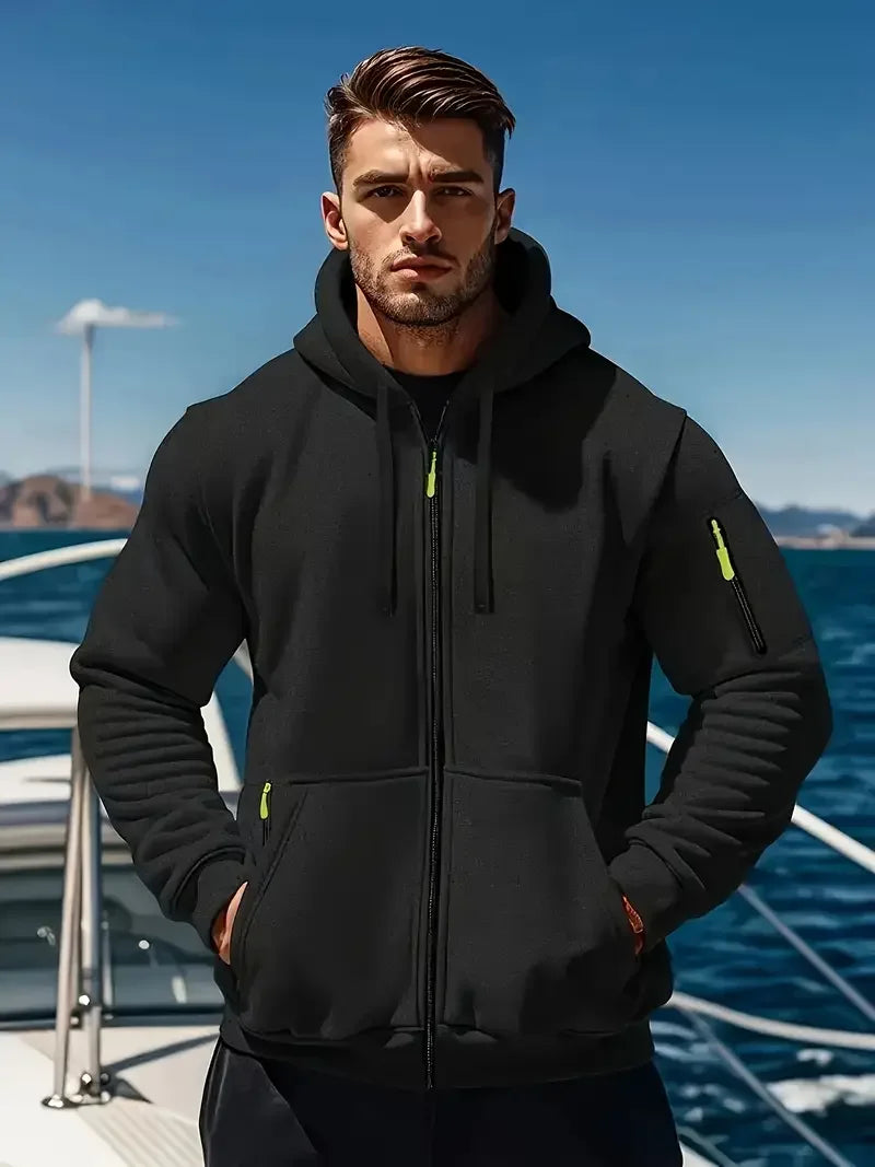 Men’s Winter Warm Zip Hoodie – Casual Sweatshirt with Side Pockets for Outdoor Sports