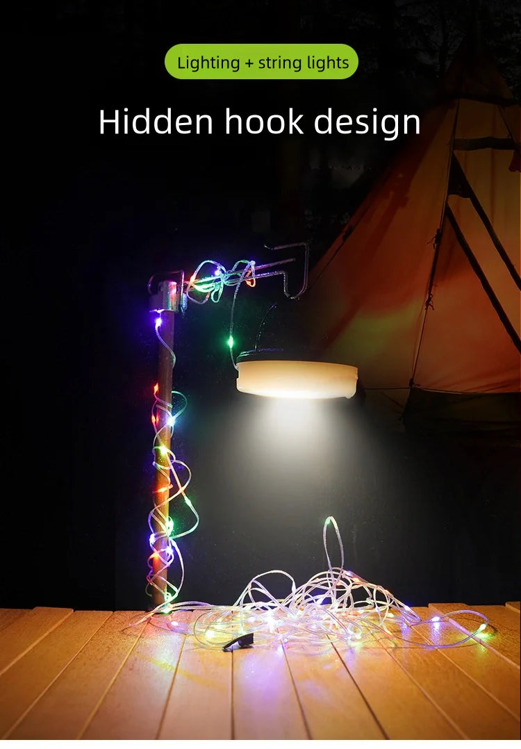 Solar Outdoor Camping Light 10 Meter String Light RGB LED Tent Atmosphere Light With Hook