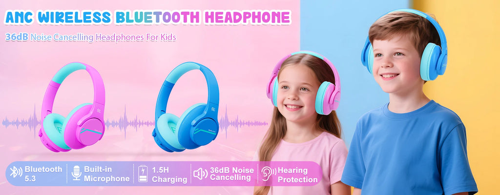 Glossy Bluetooth Headphones For Kids Girls Wireless Stereo Headset With Mic
