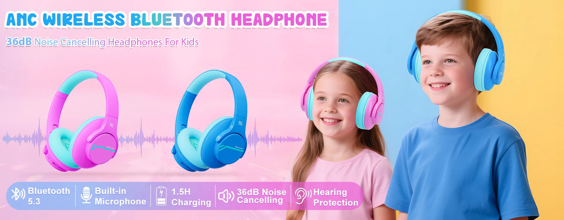 Glossy Bluetooth Headphones For Kids Girls Wireless Stereo Headset With Mic