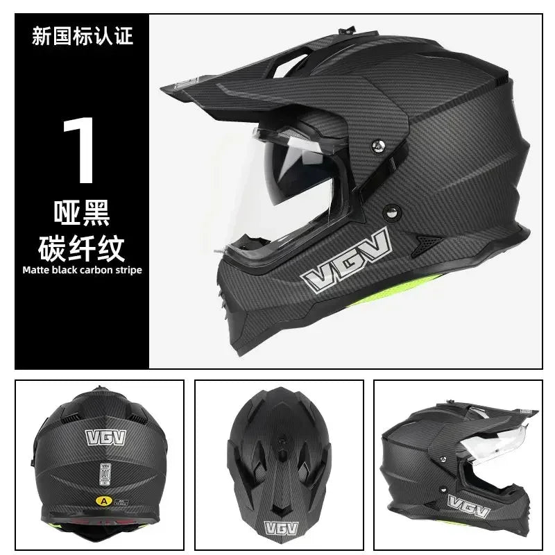 Motocycle Helmet MTB ATV Motocross Cascos Carbon Fiber Pattern Off-Road helmet Dual Lens Capacete Casco moto DOT Certification
