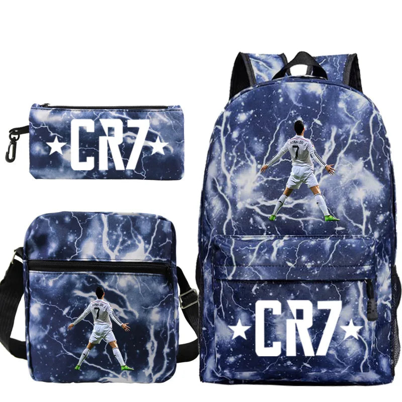 cr7 3-Piece Sport Athletic Backpack Set - Lightweight School Bag with Laptop Sleeve & Matching Pouches - Teens Travel Mochila