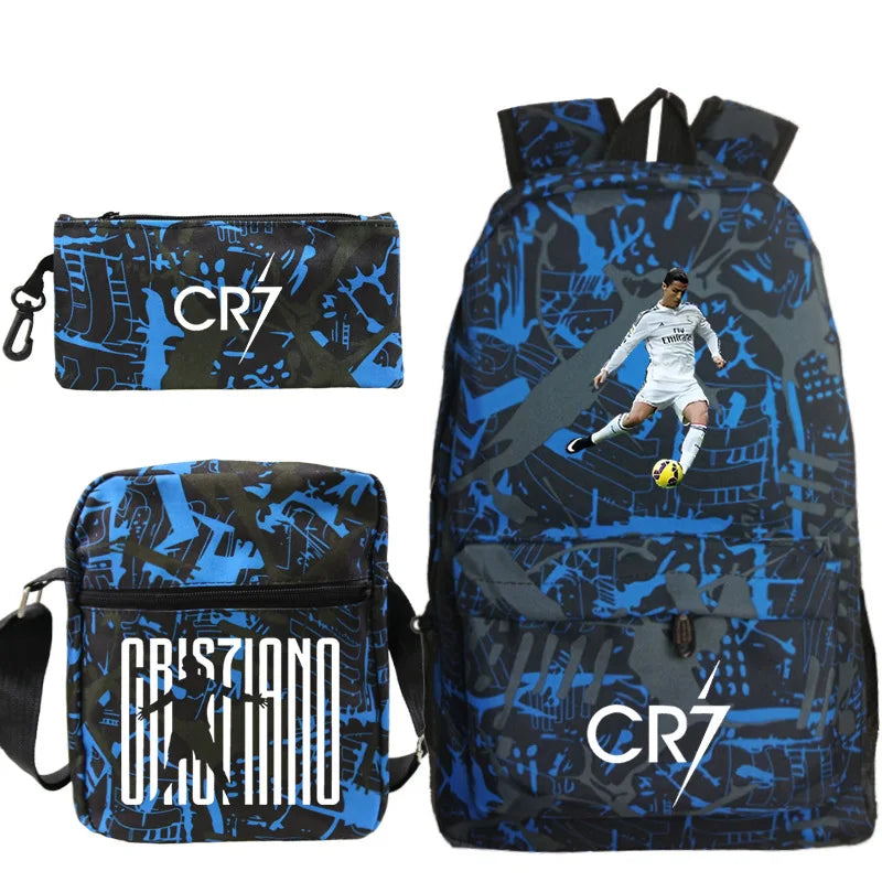 cr7 3-Piece Sport Athletic Backpack Set - Lightweight School Bag with Laptop Sleeve & Matching Pouches - Teens Travel Mochila