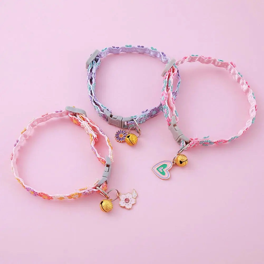 Pet Collar with Bell Adjustable Cartoon Print for Dogs Cats