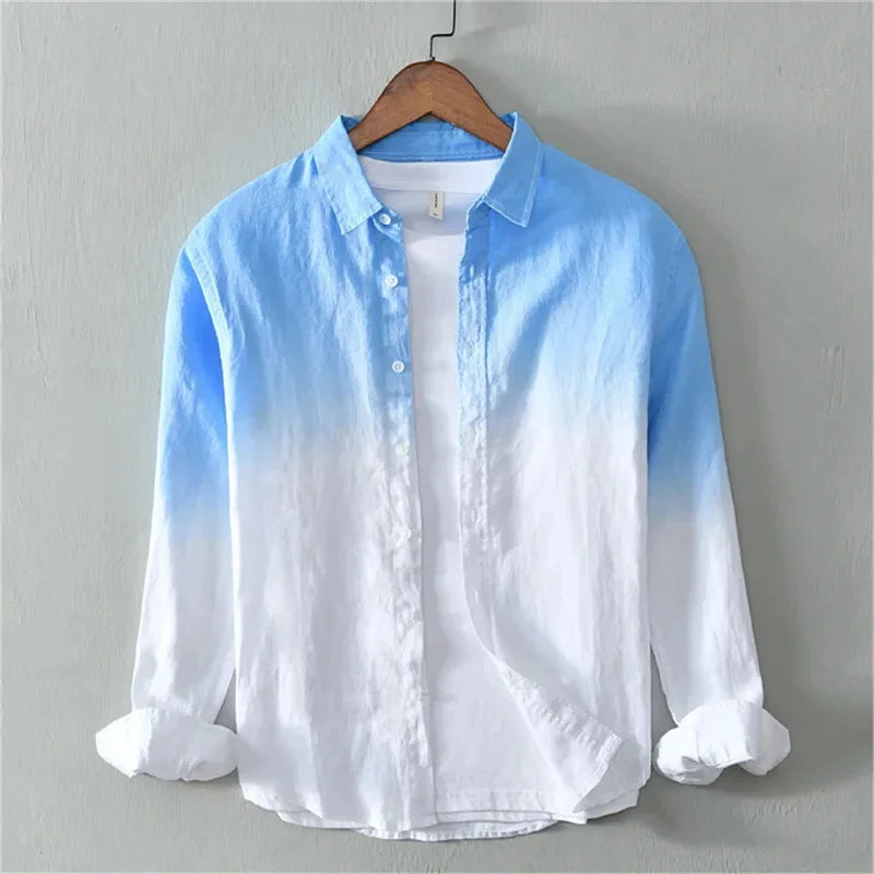 Men’s Long Sleeve Linen Shirt Casual Gradient Design