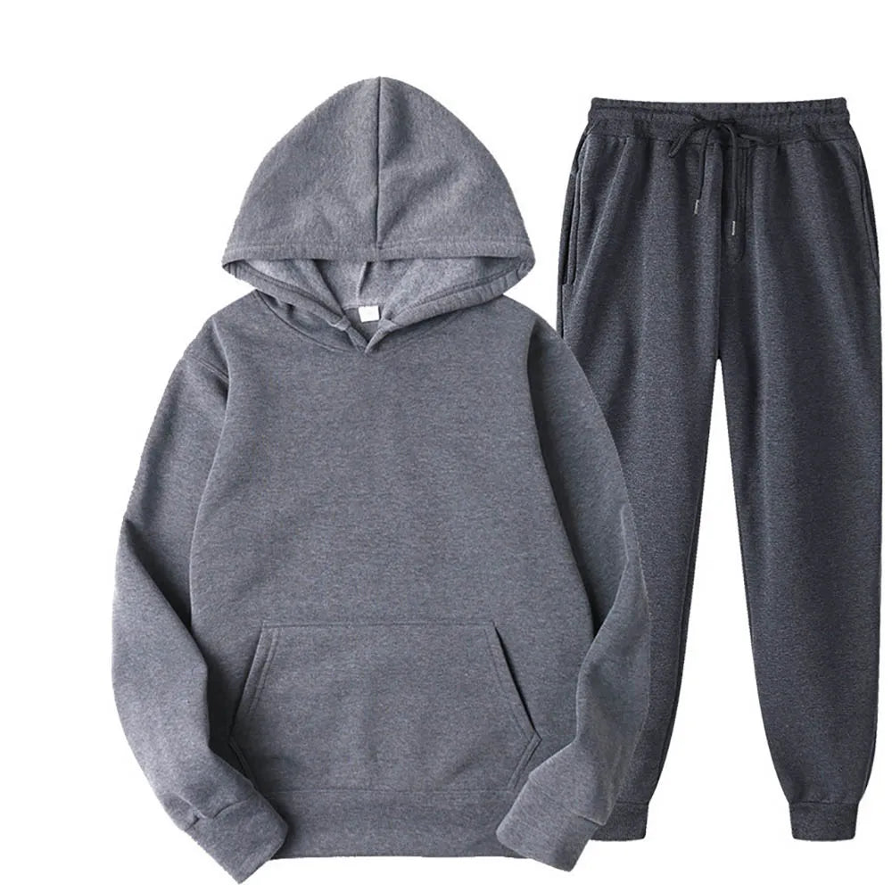 Unisex 2-Piece Tracksuit Hooded Sweatshirt and Pants Sportswear