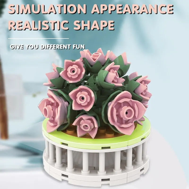 Bouquet Moc Block Flower Succulents Bonsai Potted Building Blocks Romantic Kit Assembly Bricks Toys For Kids Girl Christmas Gift - trendingshoping.com