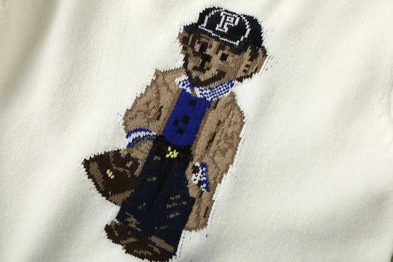 Bear Print Cashmere Pullover Sweater – Trendy Autumn/Winter Knitwear - trendingshoping.com