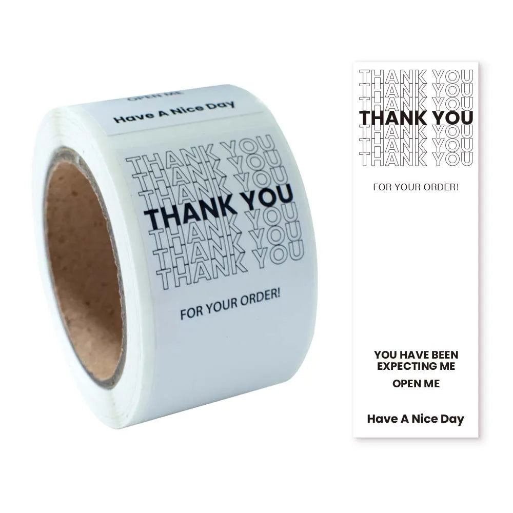 100pcs/roll Thank You Stickers Rectangle Seal Labels This Package Is Happy To See You Too Sticker Gift Box Packaging Decor Label