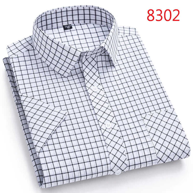 Men's Casual Cotton Plaid Shirt – Short Sleeve Summer Shirt, Elegant Business & Smart Dress Shirt, England Fashion Top