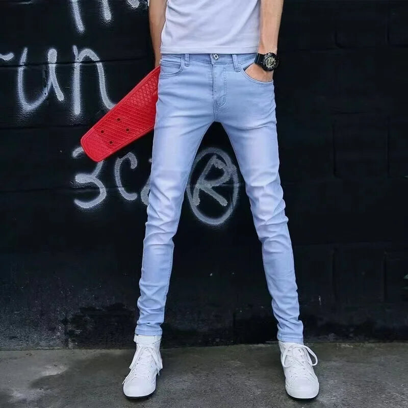 Men's Slim Fit Stretch Skinny Jeans - High Quality Black & White Denim Pants