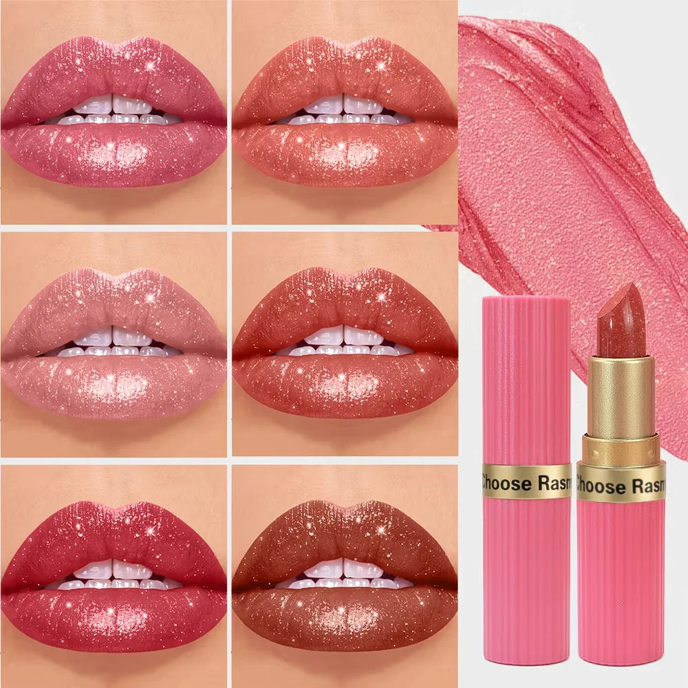 Pearlescent Pink Glitter Lipstick Metallic Shimmer Matte Velvet Lipstick for Women