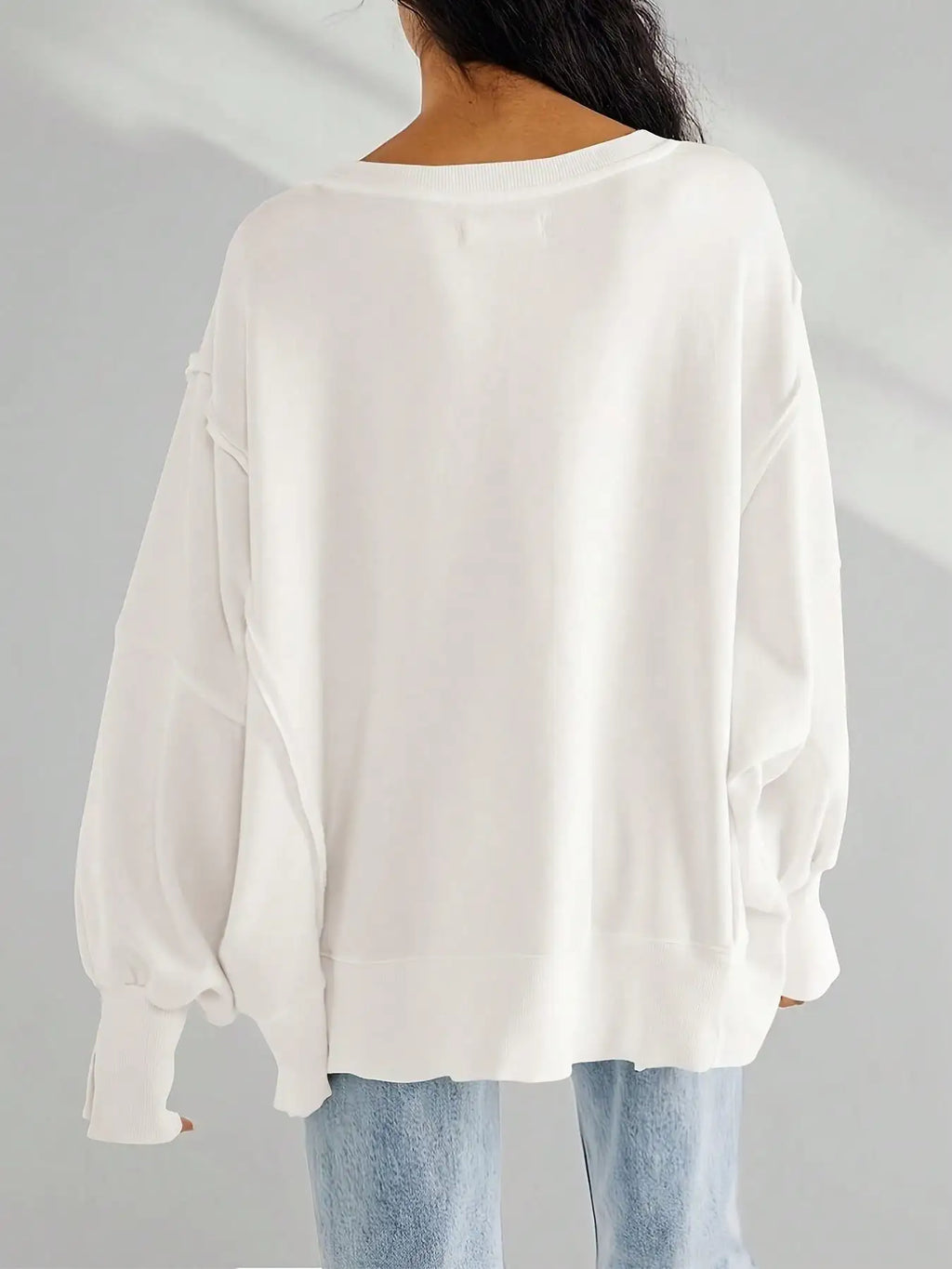 Women Spring Autumn Long Sleeve Loose Tops Crew Neck Striped Side Slits Shirt Casual Pullover Sweatshirt Tops