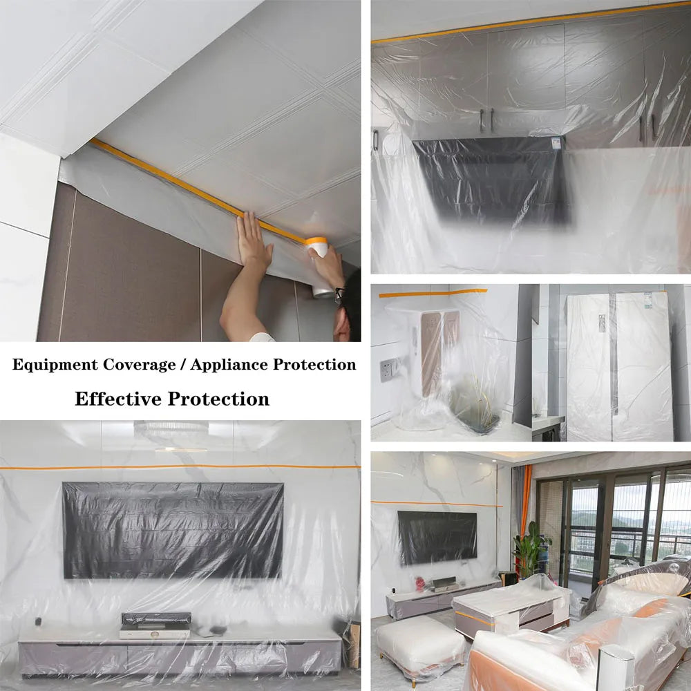 Pre-Taped Masking Film Roll | Protective Paint Adhesive for Cars, Frames & Skirting