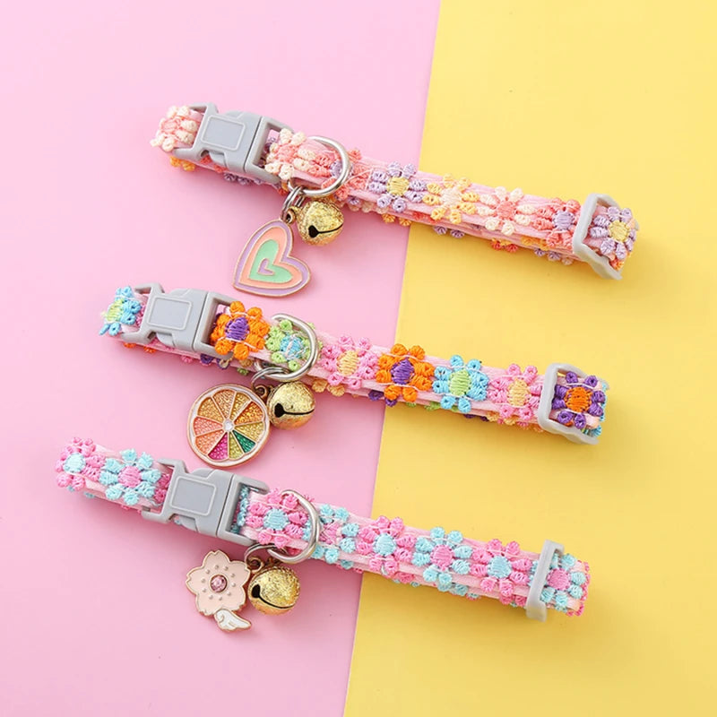 Pet Collar with Bell Adjustable Cartoon Print for Dogs Cats