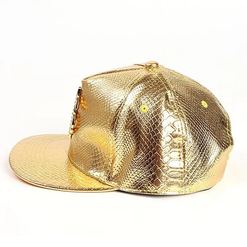 Crocodile Hip Hop Cap – Gold Dollar Sign Flat Brim Fitted Hat for Youth