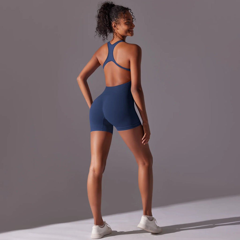 Sexy Back Jumpsuit Gym Set Women Training Yoga Suit Sportswear Women Sports Jumpsuit Fitness Rompers Stretch Workout Bodysuits