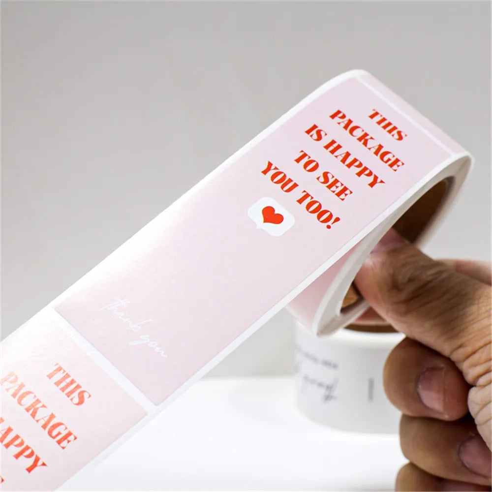 100pcs/roll Thank You Stickers Rectangle Seal Labels This Package Is Happy To See You Too Sticker Gift Box Packaging Decor Label