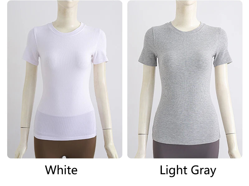 Women’s Slim-Fit Yoga T-Shirt - Short Sleeve Seamless Top for Pilates & Gym