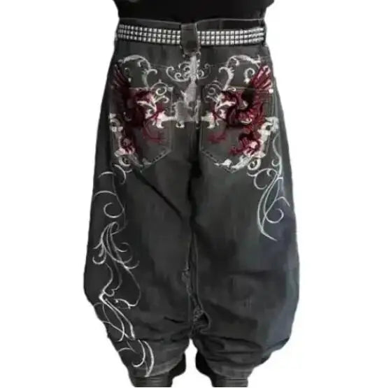 Jeans letter embroidered black loose trousers Couple fashion retro new athlete street clothing Y2K Harajuku street wear trousers - trendingshoping.com