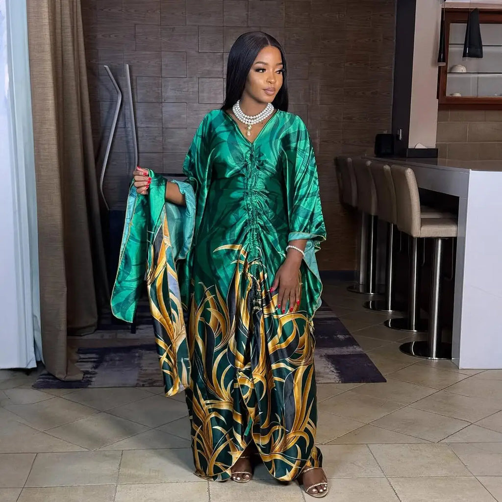 2025 Fashion African Dress for Women – Printed Fabric, Loose Fit with Belt, New Stylish  Dresses