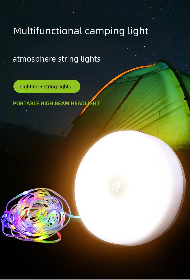 Solar Outdoor Camping Light 10 Meter String Light RGB LED Tent Atmosphere Light With Hook