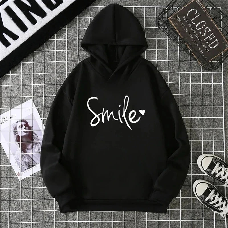 Children's Hooded Sweatshirt with Smile Printed on The Front for Sports and Leisure Warm Hoodie Suitable for Autumn and Winter