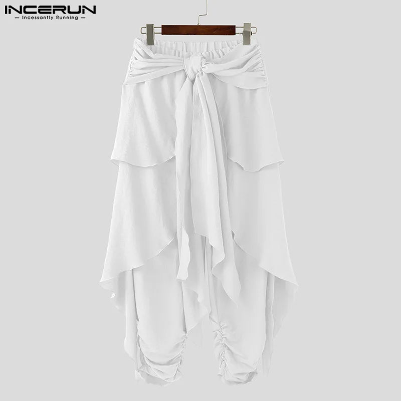 INCERUN Men's Pleated Harem Pants - Oversized Streetwear Trousers