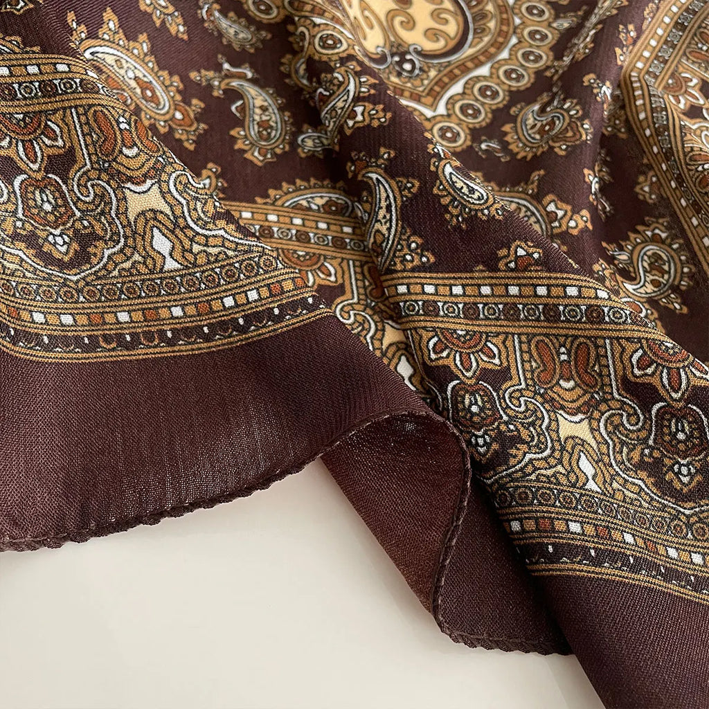 Women’s Square Scarf 70×70cm – Paisley Print Cotton Texture Shawl Headband & Neck Bandana