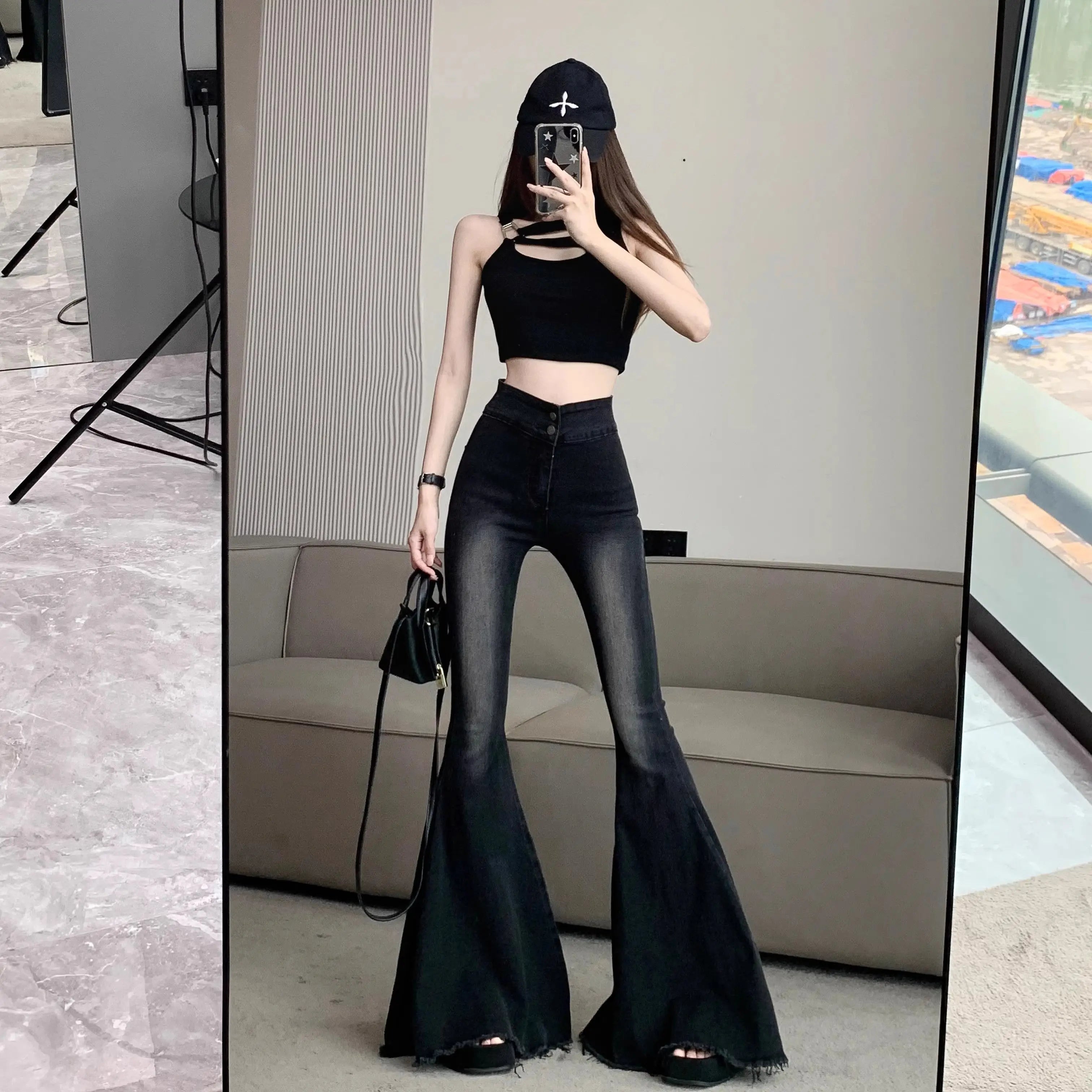 Jeans Women Autumn Chic Daily Flare Trousers Gradient Color High Street Full Length Fashion All-match Temperament Simple Shinny - trendingshoping.com