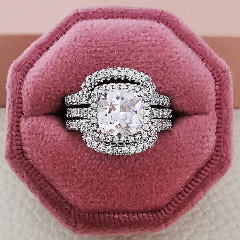 2025 Trend New Rose Gold Color silver color bride Engagement Wedding Ring Set of for Women Christmas Gift Dating Jewelry R4955 - trendingshoping.com
