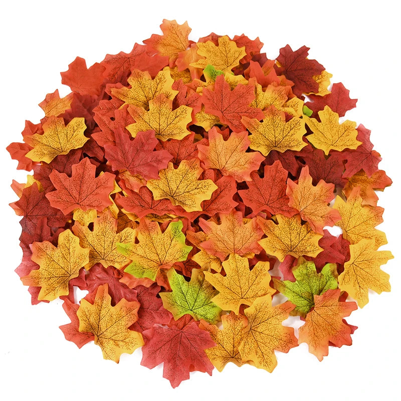 100/200Pcs Artificial Maple Leaves Autumn Fall Leaf For Thanksgiving Halloween Christmas Home Table Decoration DIY Wedding Party