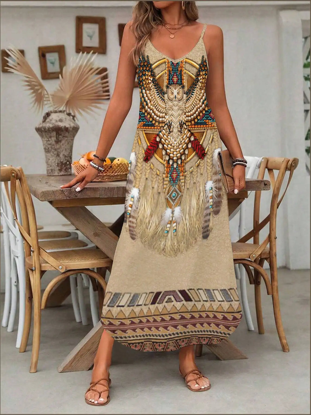 Women's Fashion Western Ethnic Print Casual Suspender Dress