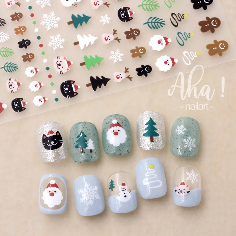 Christmas Santa Claus Elk Nail Art Stickers Snowman/Snowflake Cartoon Sliders