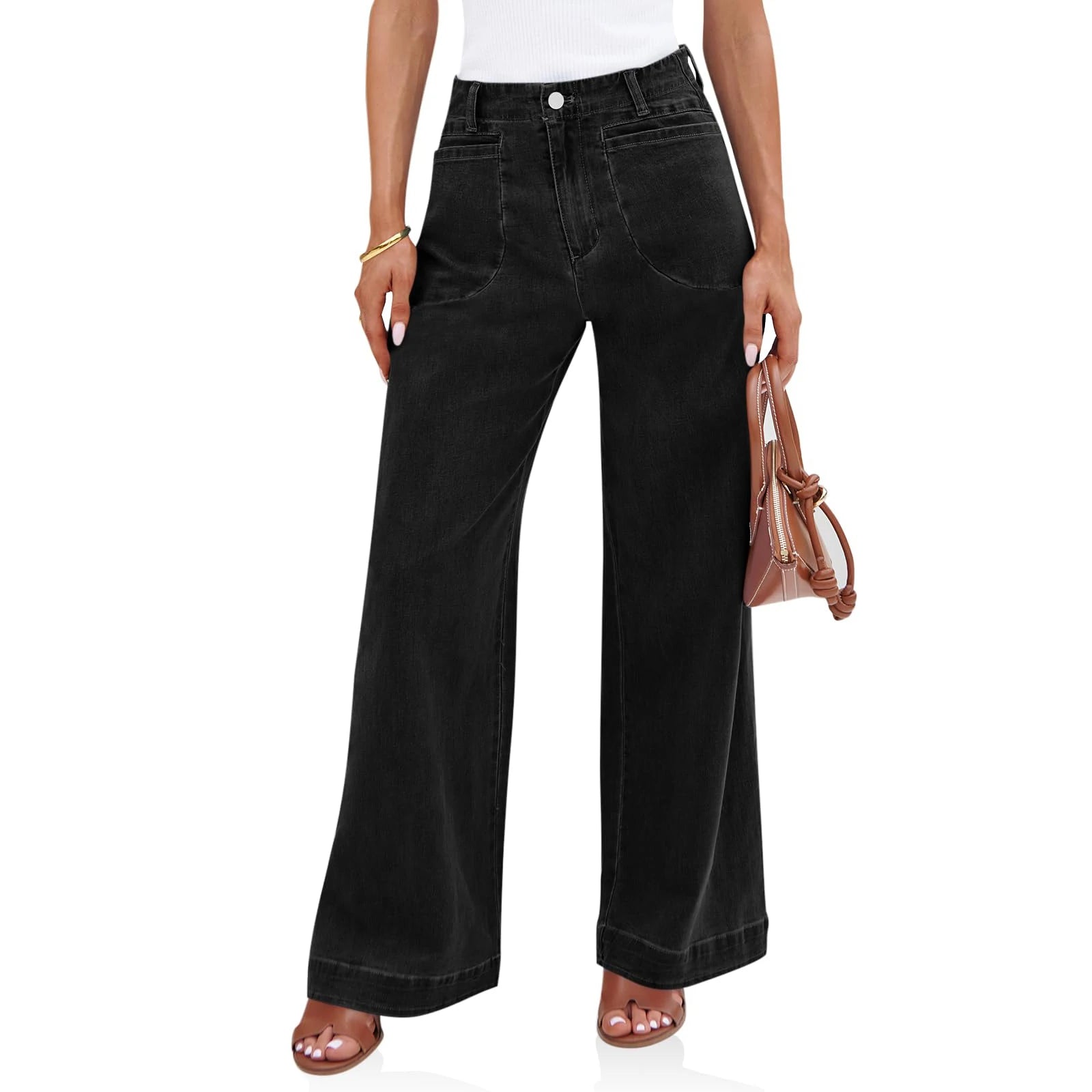 Womens High Waist Spring Wide Leg Straight Jeans Retro Style