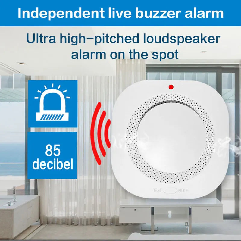 Independent Smoke Detector Sensor For Home Warehouse Security Smart Fire Alarm With Replaceable Battery