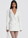 Women’s Deep V Neck Long Sleeve Mini Blazer Dress Double Breasted High Waist