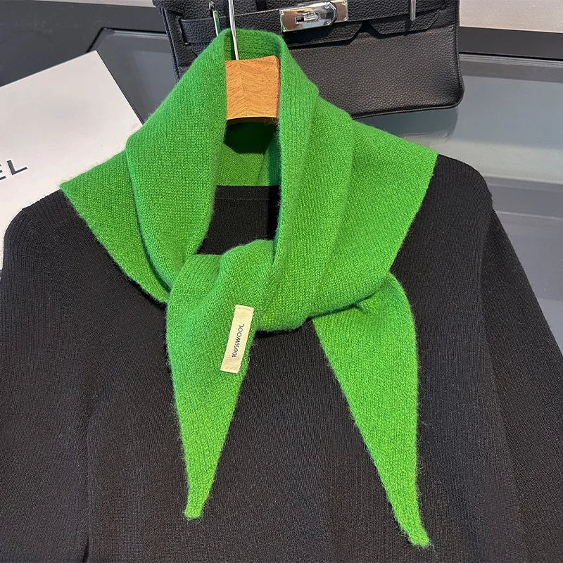 Knitted Scarf Women 100% Wool Winter Warm Scarves Bright Solid Color Design Thickened Shawl Soft Triangle Pashmina Neck 2025 NEW
