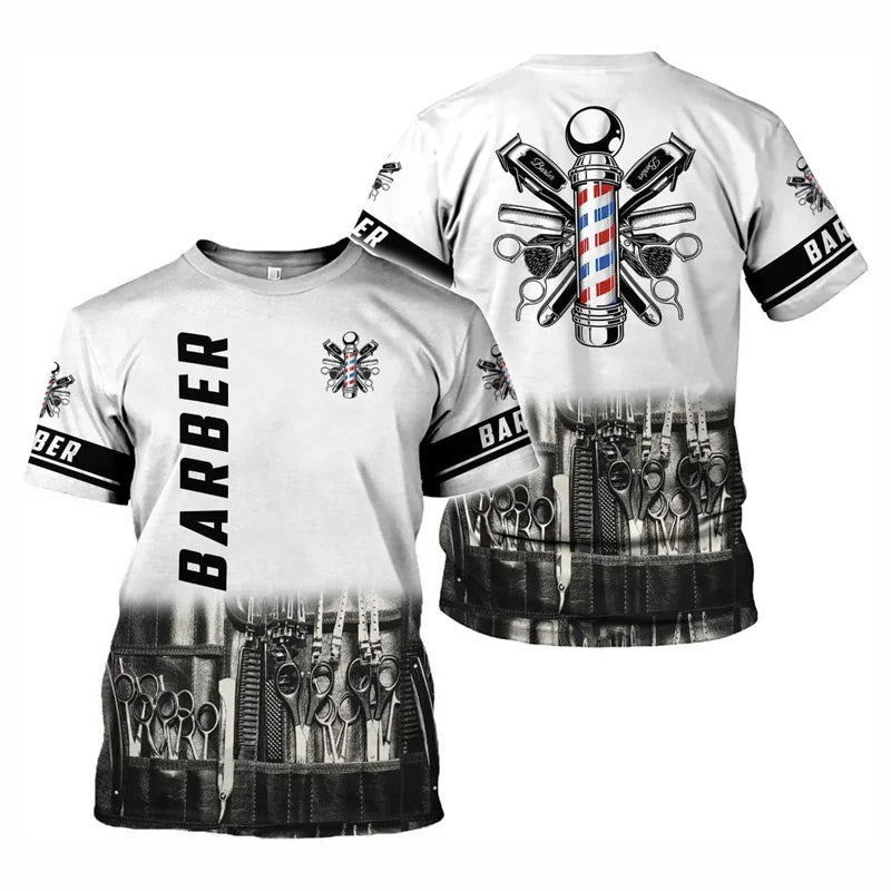 Barber Shop T Shirt For Men Hairdresser Graphic T-shirt 3D Printed Short Sleeves Work Wear Tops Summer Oversized Tee Shirts