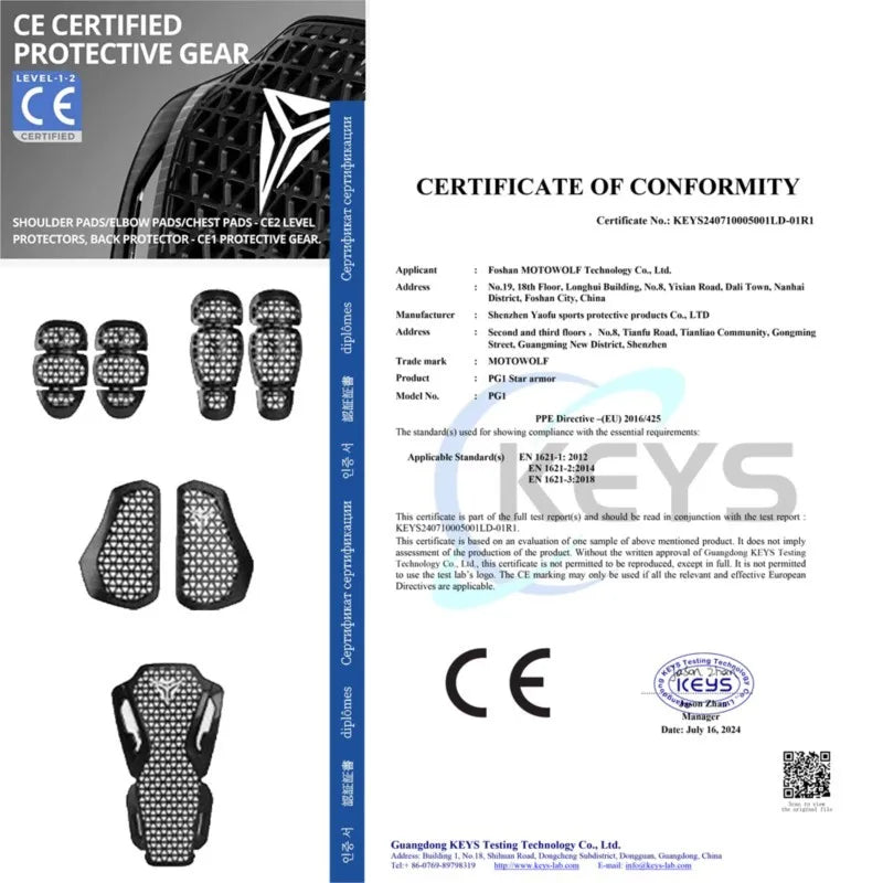 Motowolf Motorcycle Jacket for Men and Women Moto Body Armor Motocross Racing CE Approved Motorbike Dirt Bike Protection Gear