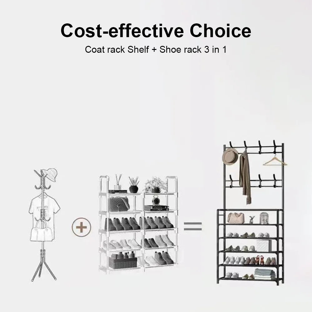 Shoe Hat Rack Clothes Hanger Multi-Layer Shoe Rack Doorway Organizer Floor-Standing Storage Rack