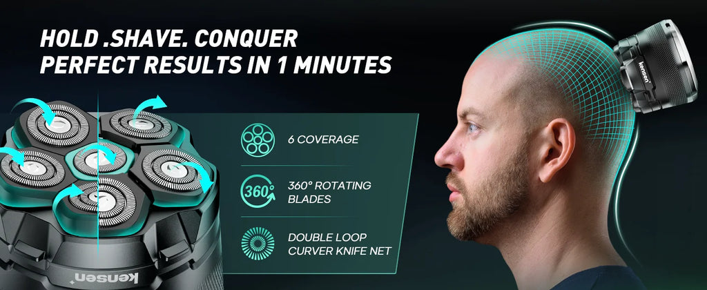 KENSEN Electric Head Shaver for Bald Men 6D Magnetic Razor Hair Trimmer USB Rechargeable LED Display Wet/Dry Shave Beard Shaver - trendingshoping.com